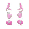 Pink Ribbon Stud Earrings Gift Set of 3 Pink and Silver Tone
