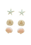 Beach Stud Seashell Earrings Set of 3