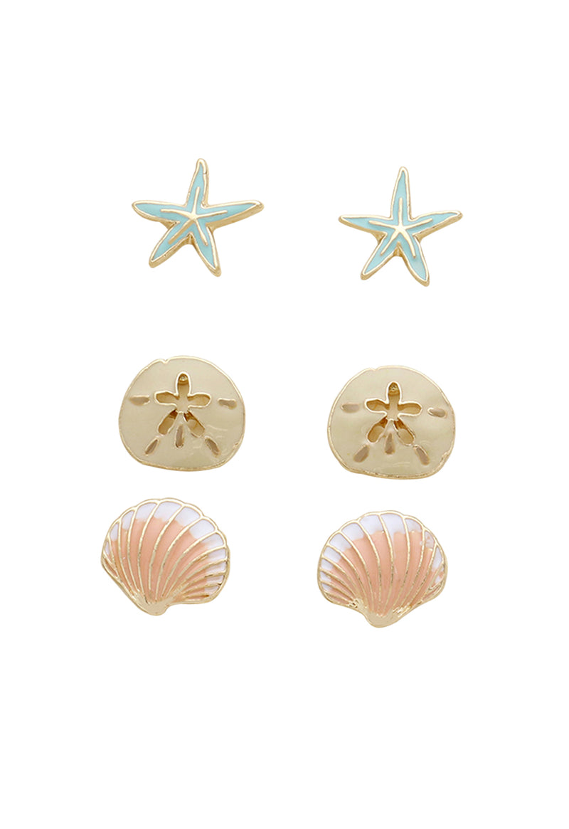 Beach Stud Seashell Earrings Set of 3