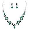 Rhinestone Crystal Teardrop Statement Necklace Hypoallergenic Drop Earrings Set, 15"-21" with 6" Extender (Emerald Green Silver Tone)
