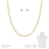 Classic Knotted Glass 10mm Pearl Necklace Strand And Hypoallergenic Post Earrings Set, 18"+3" Extender (Cream Gold Tone 18"-21" 10mm)