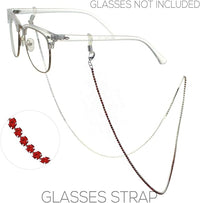 Elegant 2mm Crystal Rhinestone Strap Reader Eyeglass Face Mask Holder Necklace, 28.5" (Light Siam Red)