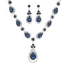 Stunning Crystal Rhinestone Teardrop Bridal Necklace And Earrings Set, 11"+4" Extender (Montana Blue)