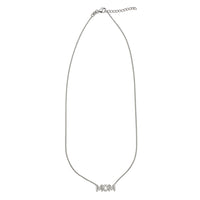 Dainty Sterling Silver Cable Chain With Cubic Zirconia Pave Crystal Mom Pendant Gift Necklace, 16"+1.25" Extender