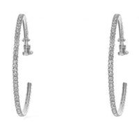 Chic Rhinesone Hoop Adjustable Clip On Earrings, 1.75" (Silver Tone 45mm)