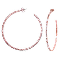 Side Silhouette Rose Gold Tone Crystal Rhinestone Hypoallergenic Post Back Hoop Earrings, 2"