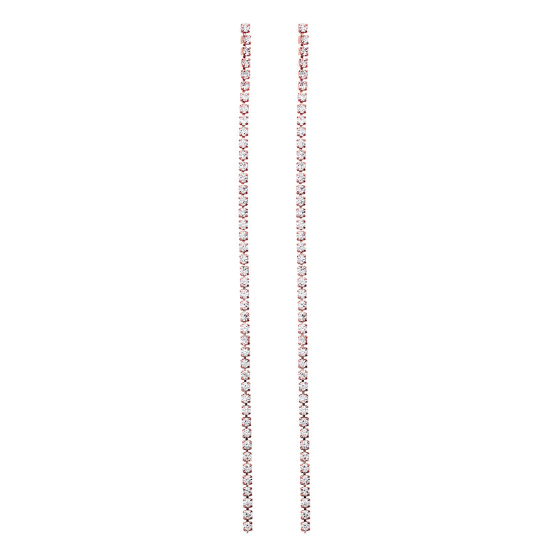Crystal Rhinestone Extra Long Strand Shoulder Duster Drop Earrings (Clear Crystal Rose Gold Tone Single Strand, 2.5mm, 5")