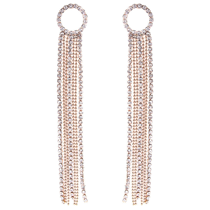 Rosemarie Collections Women's Crystal Rhinestone Cascading Extra Long Fringe Drop Earrings, 4" (Gold Tone)