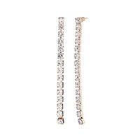 6mm Crystal Rhinestone Extra Long Strand Drop Hypoallergenic Post Back Earrings, 4" (Clear Crystal Gold Tone)