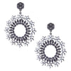 Statement Black And White Crystal Flower Embellished Forward Facing Hypoallergenic Post Back Hoop Earrings, 3.5"