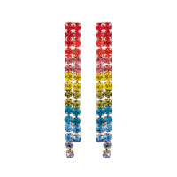 Sparkling Rainbow Crystal Rhinestone Strand Shoulder Duster Hypoallergenic Statement Earrings (6mm Double Strand, 4")