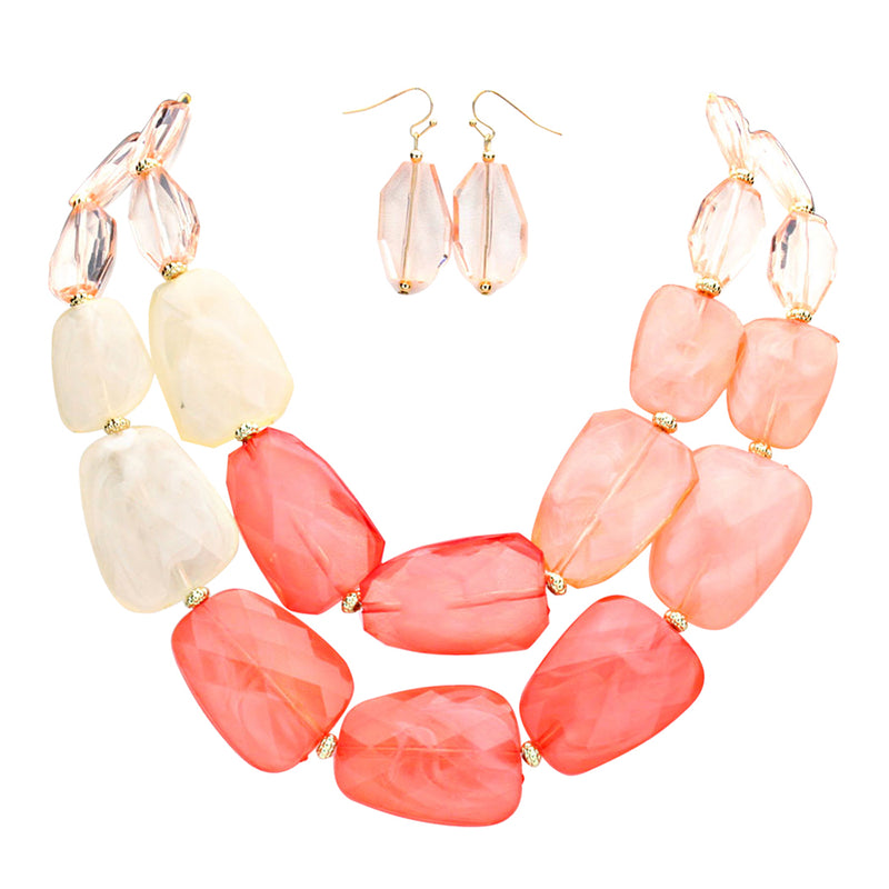 Chic Ombre Polished Resin Statement Necklace Earring Set, 16"+3" Extender