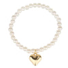 Stretch Faux Pearl Dangle Charm Bracelet (Gold Puffy Heart Charm)
