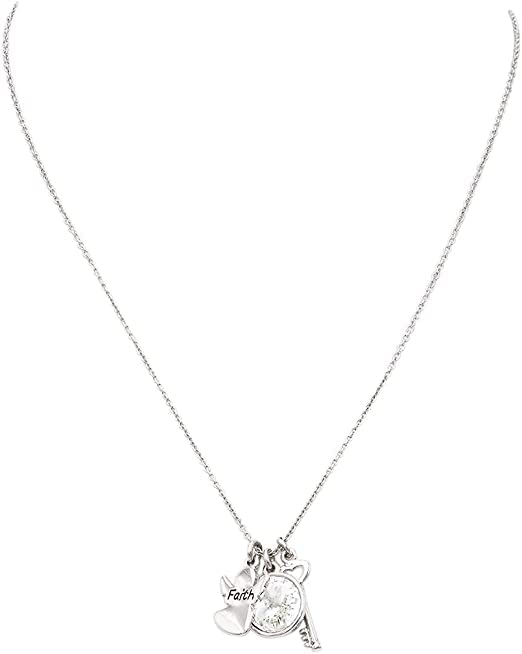 Rosemarie's Religious Gifts Women's Silver Tone Faith Angel Key and Crystal Charm Inspirational Gift Necklace, 18"+2" Extender