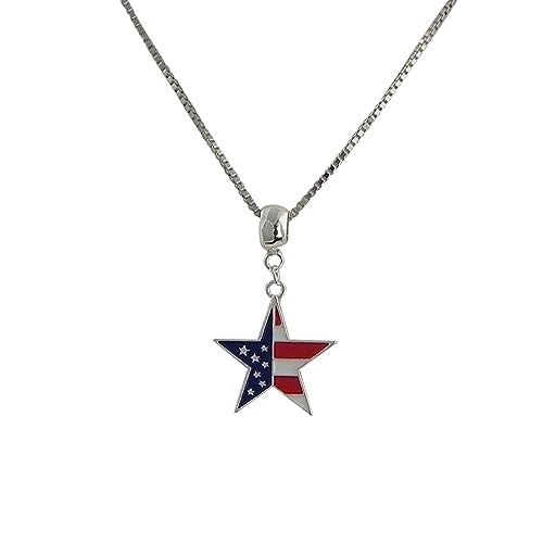 Patriotic USA Political Party American Flag Pendant Necklace, 18"+2" Extender (Star On Box Chain)