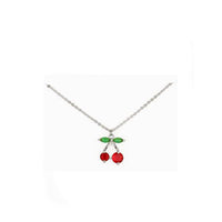 Cherry Pendant Necklace, Silver-Dipped Cubic Zirconia with Red Crystal Cherries, Green Crystal Leaves, Tarnish Resistant, 16 Inch With 2.5 Inch Extender