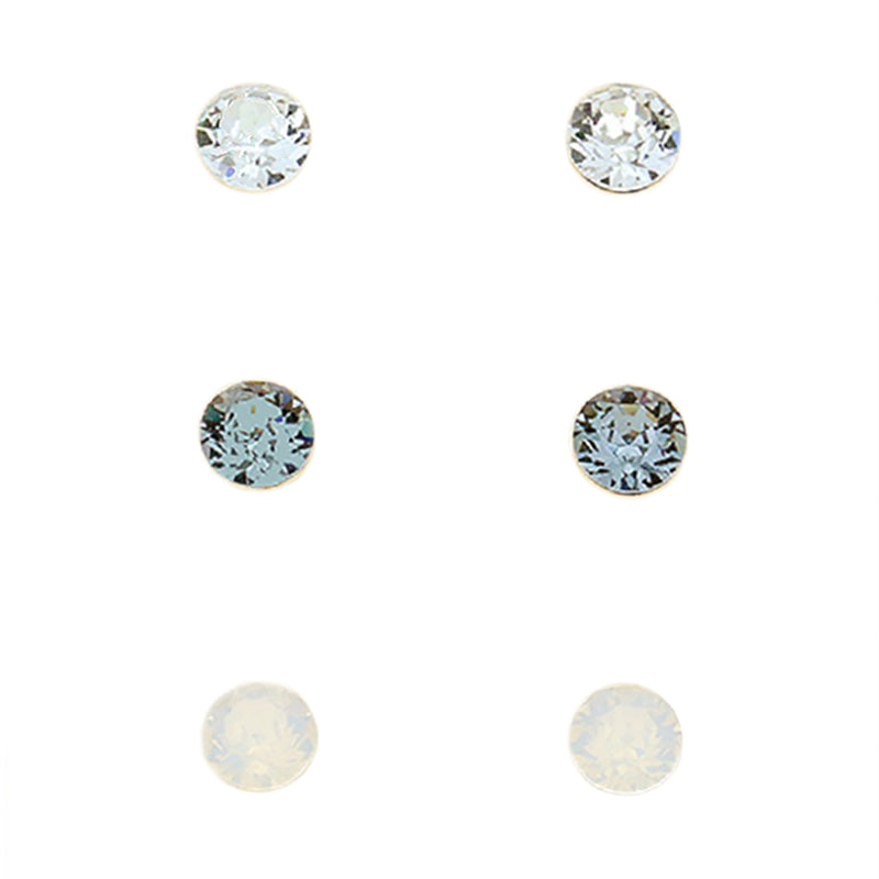 Set Of 3 Pairs Pretty 7mm Stud Earrings Made with Swarovski Crystals