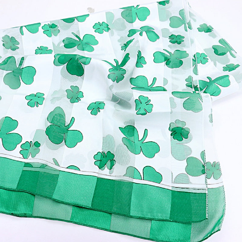 St. Patrick's Day Irish Clover Silky Stripe Lightweight Fashion Scarf 60 Inches (Leprechaun Hats)