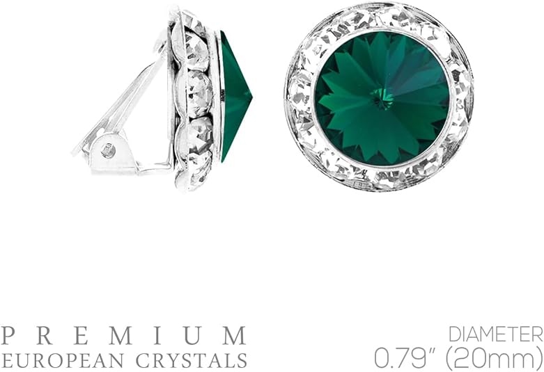 Timeless Classic Statement Clip On Halo Earrings Made With Premium Crystals (20mm, Emerald Green Silver Tone)