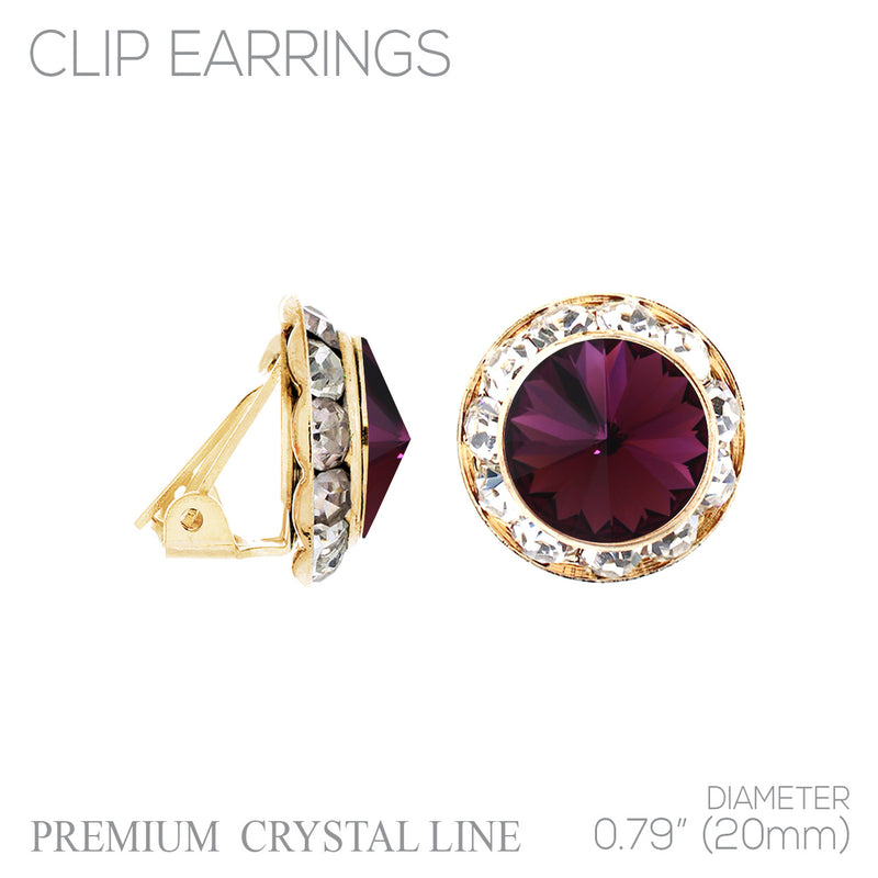 Timeless Classic Statement Clip On Earrings Made With Swarovski Crystals, 15mm-20mm (20mm, Amethyst Purple Gold Tone)