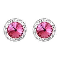 Timeless Classic Hypoallergenic Post Back Halo Earrings Made With Swarovski Crystals (20mm, Rose Pink Silver Tone)