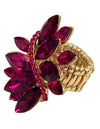 Dazzling Crystal Marquis Leaf Cluster Statement Stretch Cocktail Ring (Fuchsia Pink Gold Tone)
