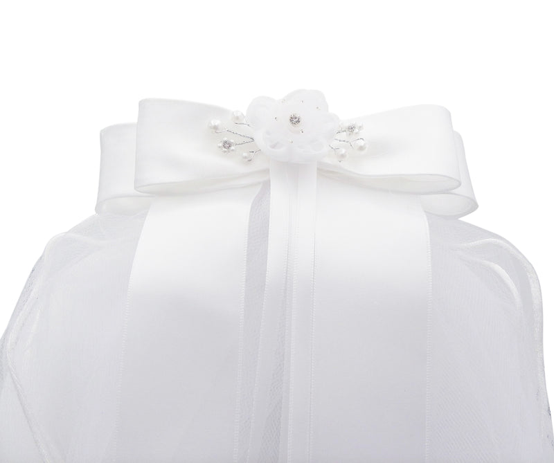 Women's Beautiful White Bridal Veil Headpiece Flower Crown And Bow