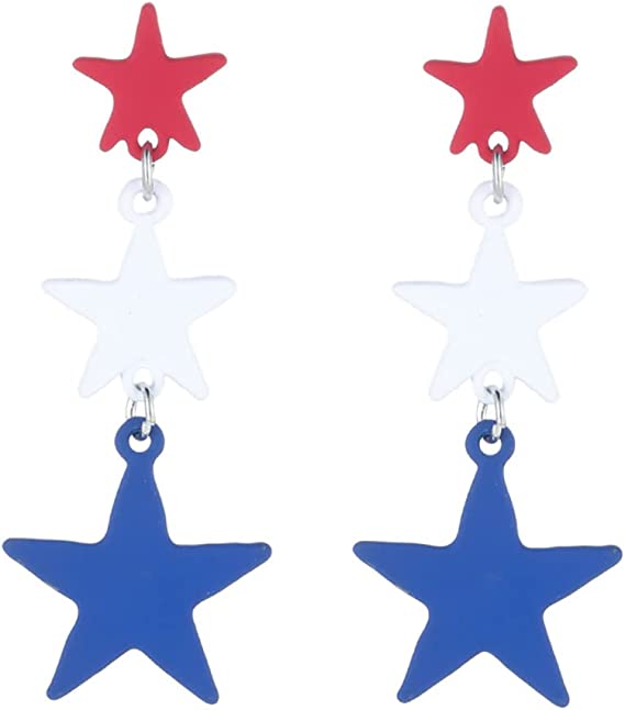 Rosemarie & Jubalee Women's July 4th Patriotic Red White And Blue Powder Coated USA Star Hypoallergenic Post Back Earrings, 2.25"