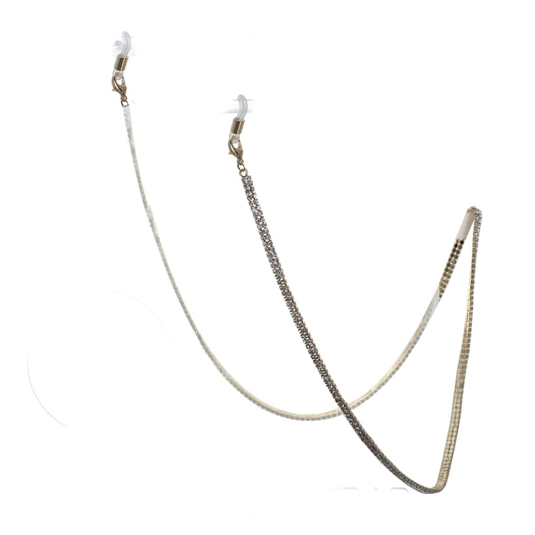 Elegant Crystal Rhinestone Strap Reader Eyeglass Chain Holder Necklace Clear Crystal Gold Tone, 28.5"