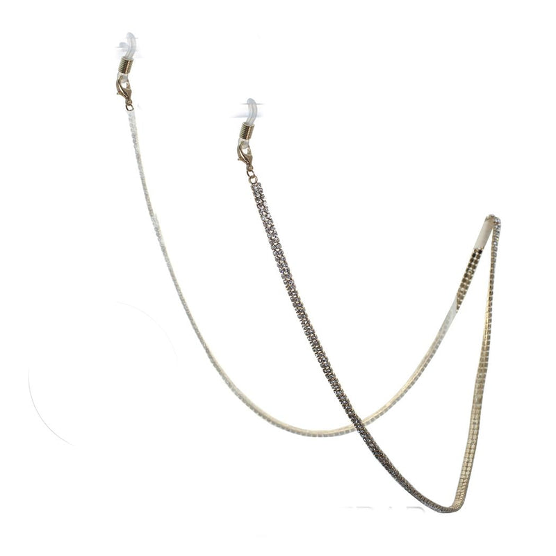 Elegant Crystal Rhinestone Strap Reader Eyeglass Chain Holder Necklace Clear Crystal Gold Tone, 28.5"