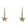 Gold Starfish Drop Earrings, 1 Inch Dangle, Beach Theme Jewelry with Pearl Accent