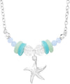 Whimsical Natural Sea Glass Bead And Starfish Pendant Necklace, 16"+3" Extender