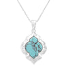 Women's Chic Western Style Hammered Silver Tone Quatrefoil With Natural Turquoise Howlite Stone (Pendant Necklace, 18"+ 3" Extender)