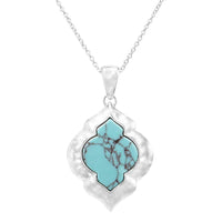 Women's Chic Western Style Hammered Silver Tone Quatrefoil With Natural Turquoise Howlite Stone (Pendant Necklace, 18"+ 3" Extender)