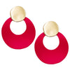 Women's Gold Tone Statement Red Enamel Coated Metal Wavy Forward Facing Hoop Clip On Style Earrings, 2"