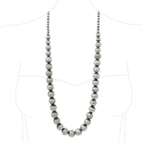 Sonic Silver Metal Pearl Necklace, 29 Inch Graduated Beaded Statement Jewelry