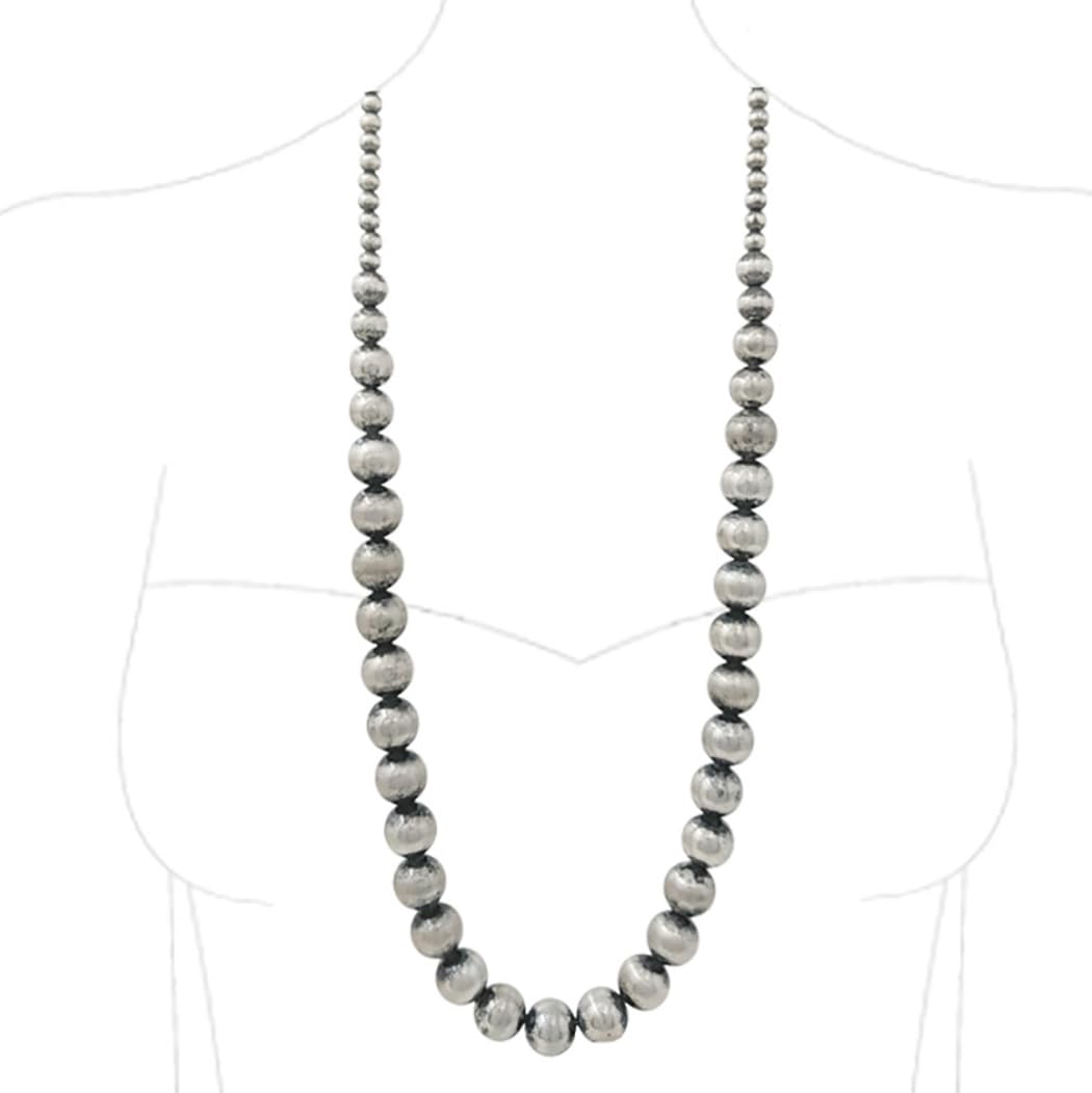 Sonic Silver Metal Pearl Necklace, 29 Inch Graduated Beaded Statement Jewelry
