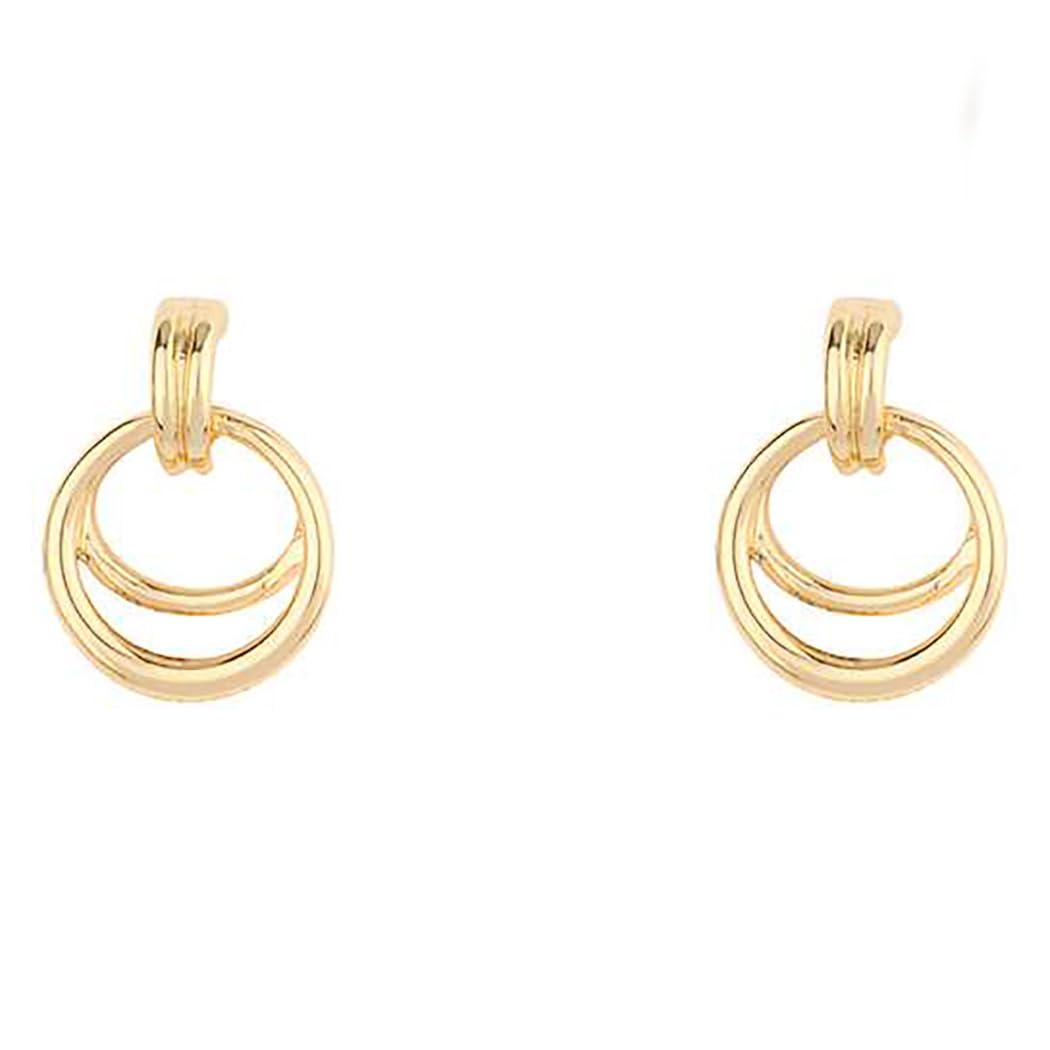 Chic 18k Gold Dipped Classic Earrings with Sterling Silver Posts (Double Hoop Dangle .75")