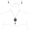 Women’s Cowgirl Chic Western Style Statement Simulated Banded Carnelian Turquoise Howlite Stone Concho Pendant Necklace Earrings Set, 18"+3" Extender