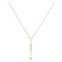 Pink Ribbon Vertical Bar Pendant Necklace (Survivor Gold Tone)