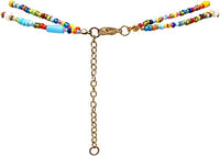 Women's Stunning Gold Tone Cowrie Shell On Multi-Strand Rainbow Seed Love Beads Bohemian Necklace, 17"+3" Extender