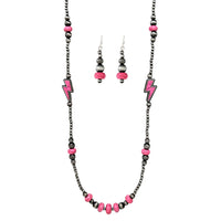 Women's Chic Western Charms On Metallic Silver Tone Pearls With Turquoise Howlite Beads Strand Necklace And Earrings Set, 36"+3" Extender, Metal Stone, Dyed Howlite
