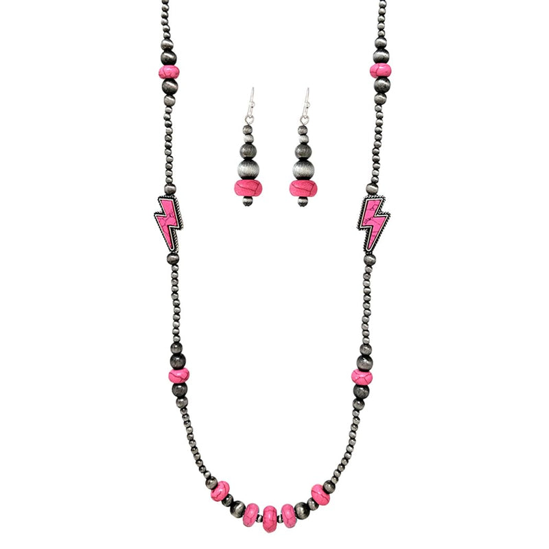 Women's Chic Western Charms On Metallic Silver Tone Pearls With Turquoise Howlite Beads Strand Necklace And Earrings Set, 36"+3" Extender, Metal Stone, Dyed Howlite
