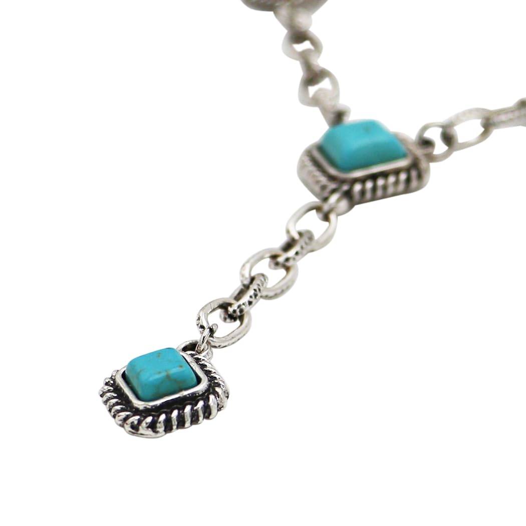 Western Layering Necklace Set, Burnished Silver with Turquoise Howlite, 3-Piece Y-Drop, Pendant Necklace and Navajo Pearl, Adjustable 16-24 Inch
