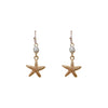 Gold Starfish Drop Earrings, 1 Inch Dangle, Beach Theme Jewelry with Pearl Accent
