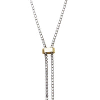 Two Tone Crystal Y-Drop Bolo Necklace, Silver Gold, Formal Evening Wear, Western Concert, 36 Inches