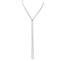 Two Tone Crystal Y-Drop Bolo Necklace, Silver Gold, Formal Evening Wear, Western Concert, 36 Inches