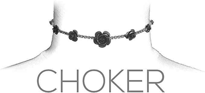 Women's Dazzling Black Enamel Coated 3D Metal Rose Flowers On Crystal Choker Style Necklace, 11"+3" Extender