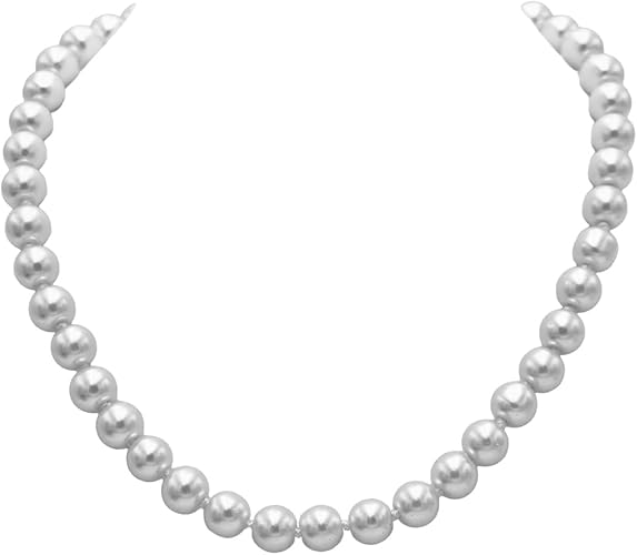 Stunning Simulated Pearl Knotted Strand Necklace With Lobster Clasp (18"+3" Extender, White, Silver Tone, 10MM)