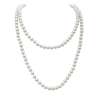 Women's Stunning Simulated Pearl Knotted Long Endless Necklace Strand (8mm, 48", White)